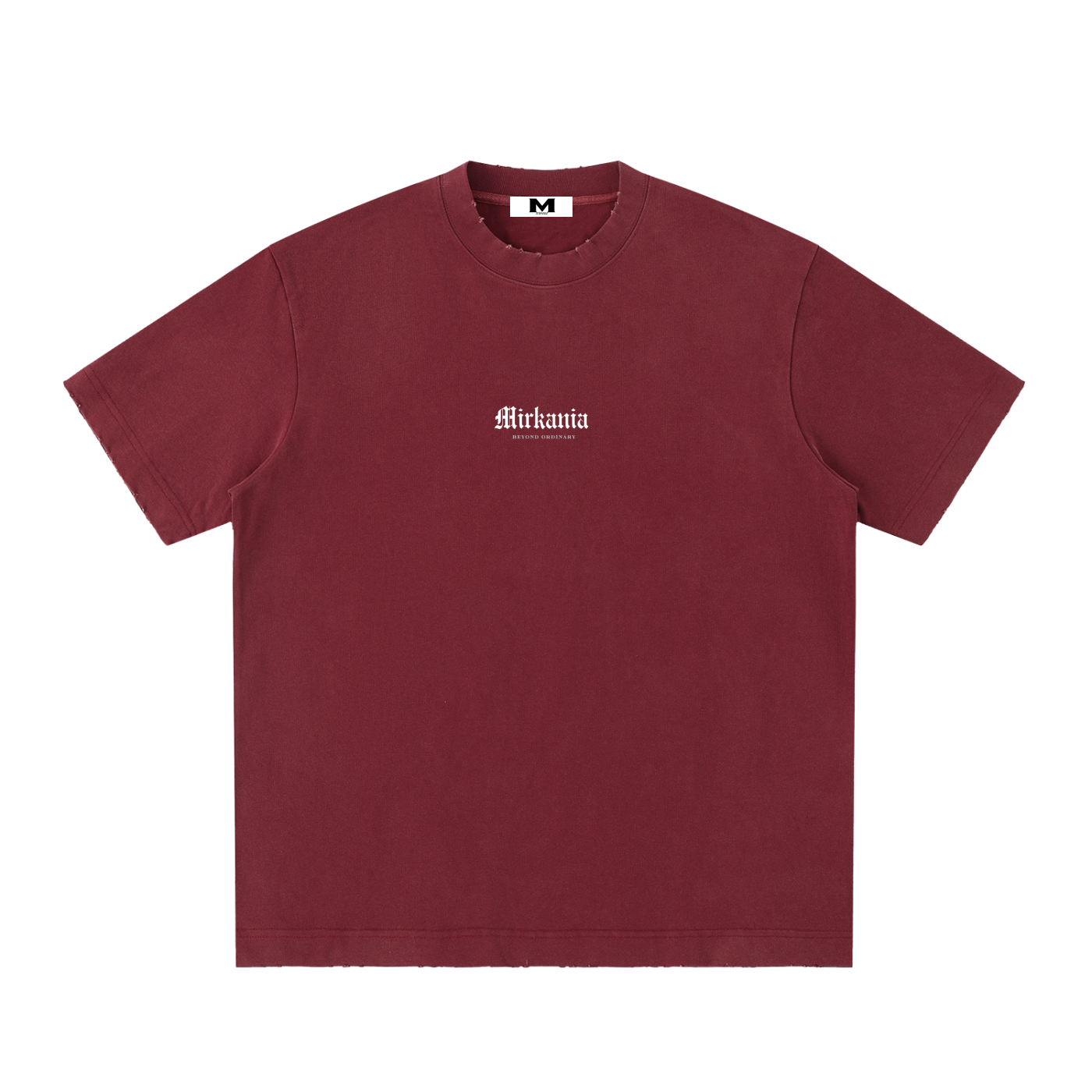 Vintage washed heavyweight ODMPOD frayed T-shirt showing distressed fabric and classic crew neck design