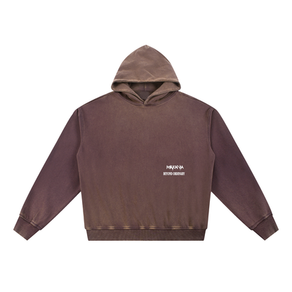 ODMPOD vintage washed gradient fleece hoodie showing a cozy, stylish hoodie with a faded gradient design and soft fabric texture.