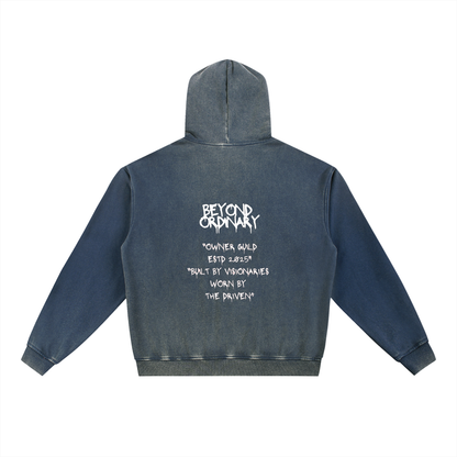 Vintage washed gradient fleece hoodie by ODMPOD featuring soft fabric, hood, and relaxed fit in a stylish gradient design.