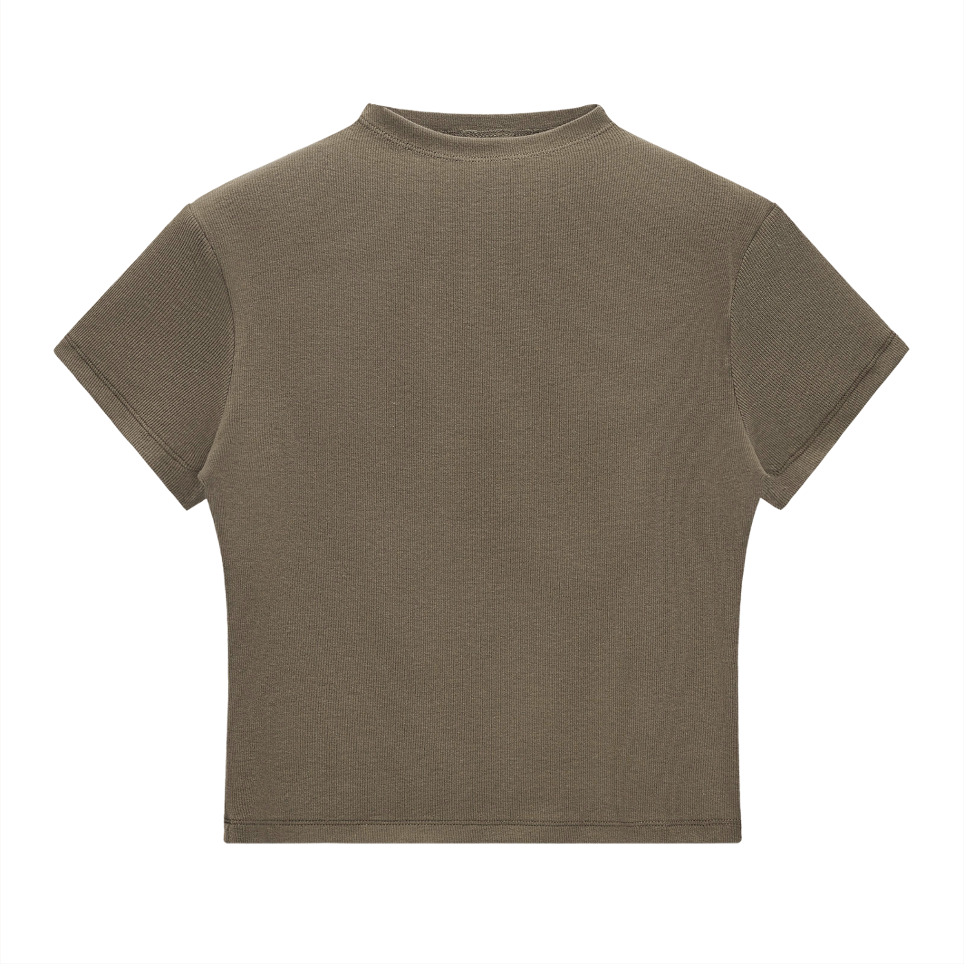 ODMPOD Essential Slim Fit Mock Neck T-Shirt, close-up of black t-shirt with mock neck collar and slim fit design.