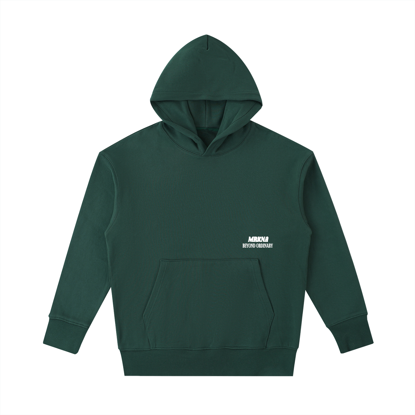 ODMPOD Essential heavyweight cotton hoodie, front view showing soft fabric and relaxed fit with drawstring hood.