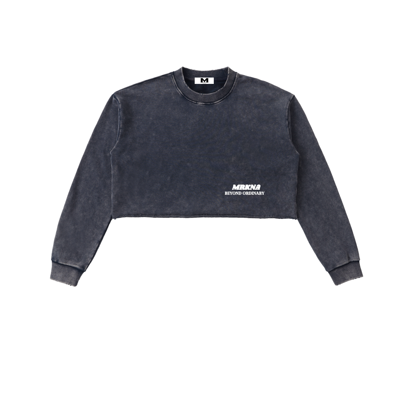 Snow Washed Raw Edge Cropped Sweatshirt by ODMPOD, showing the distressed raw edges and relaxed fit in a soft, washed fabric.