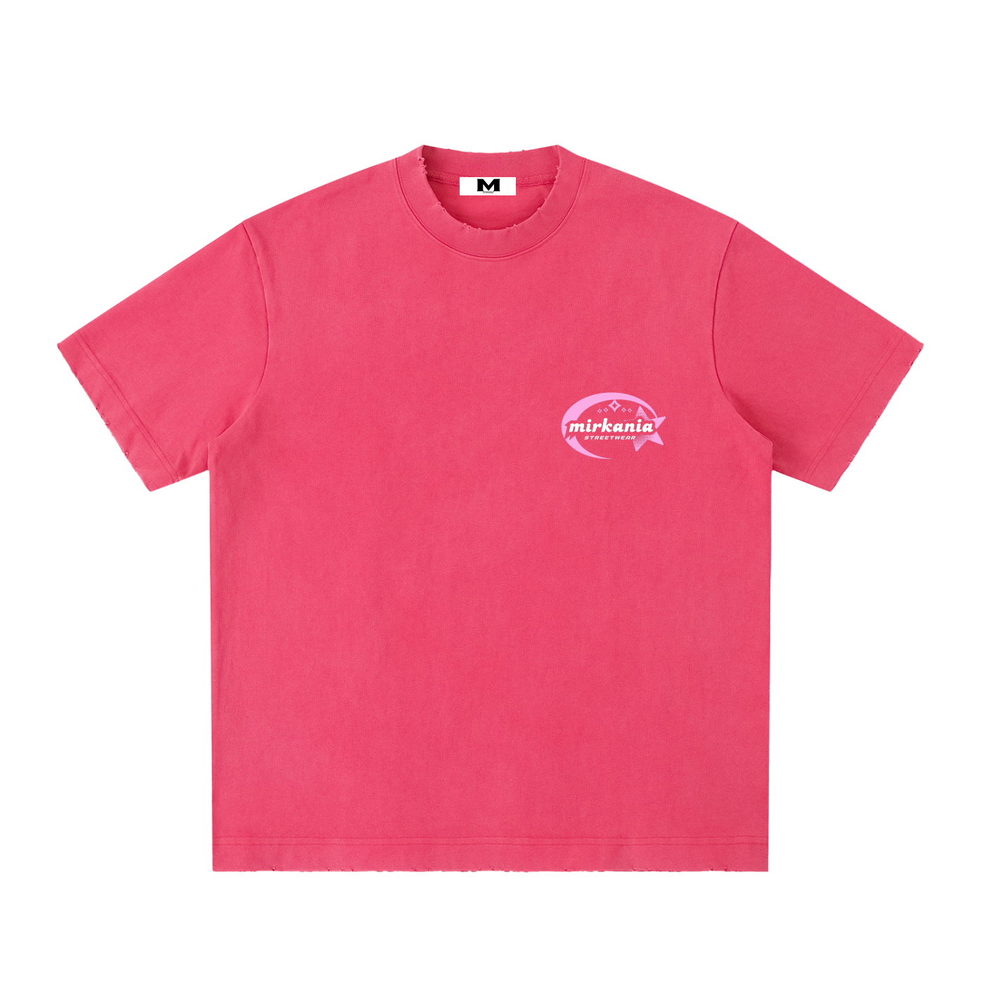 Vintage washed heavyweight ODMPOD t-shirt with frayed edges, casual style, showcasing a soft, worn-in fabric and distressed details.