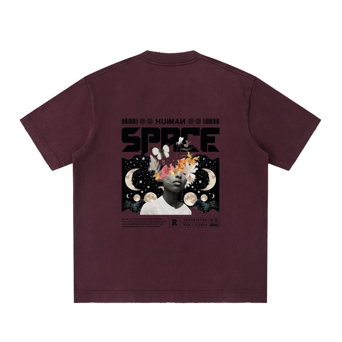 Vintage washed heavyweight ODMPOD t-shirt with frayed edges and distressed details, showcasing a casual, worn-in style.