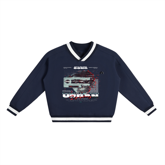 V-Neck Contrast Collar Boxy Sweatshirt