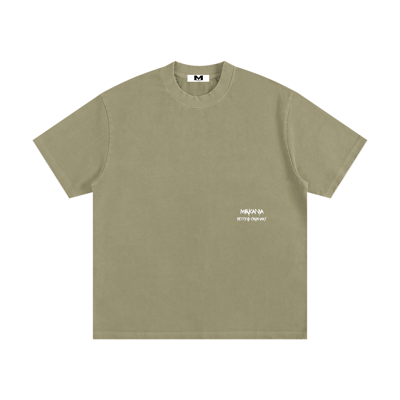 ODMPOD heavyweight vintage washed frayed t-shirt, soft cotton fabric with distressed edges and stylish worn-in look.