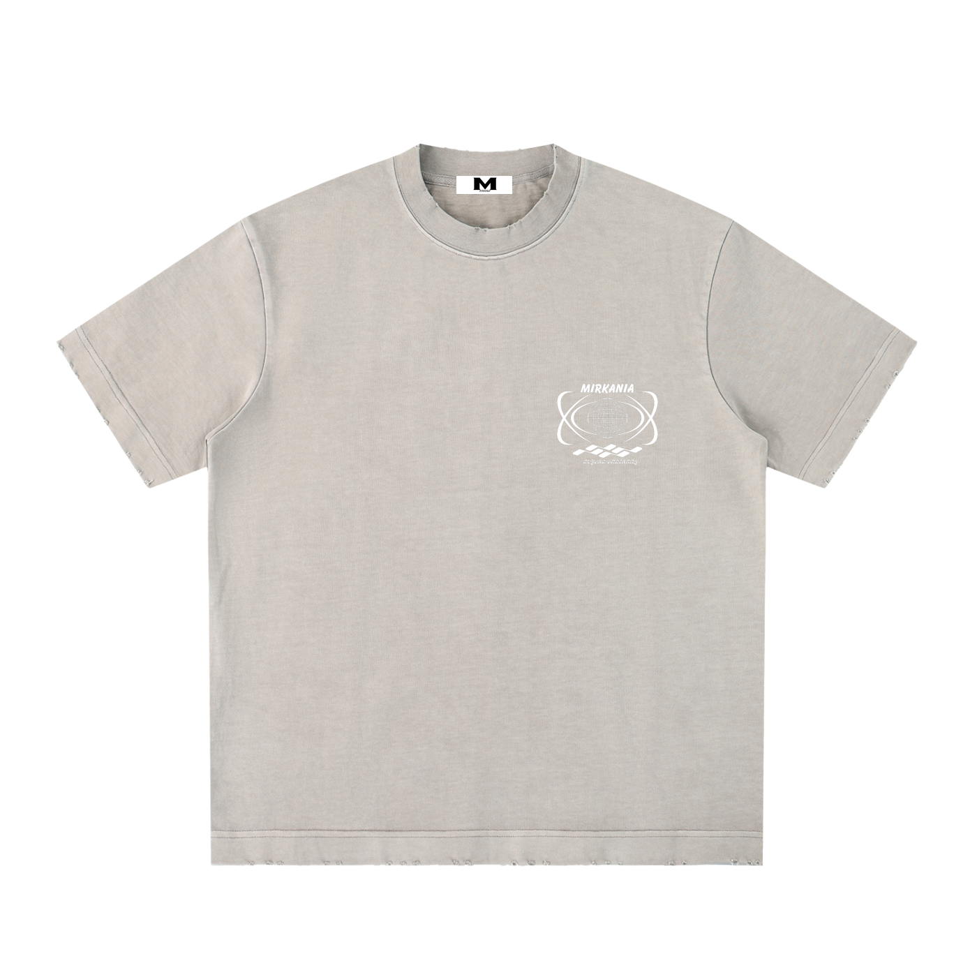 Heavyweight vintage washed frayed T-shirt by ODMPOD, showing distressed fabric and casual fit on a plain background.