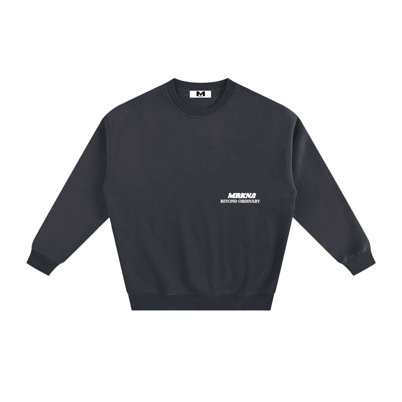 ODMPOD fleeced sweatshirt showing a cozy, soft fabric in a relaxed fit with a round neckline and long sleeves.