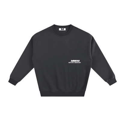ODMPOD fleeced sweatshirt showing a cozy, soft fabric in a relaxed fit with a round neckline and long sleeves.