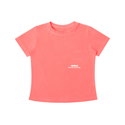 ODMPOD vintage wash slim fit T-shirt, casual cotton tee with retro-inspired style and distressed finish, front view.