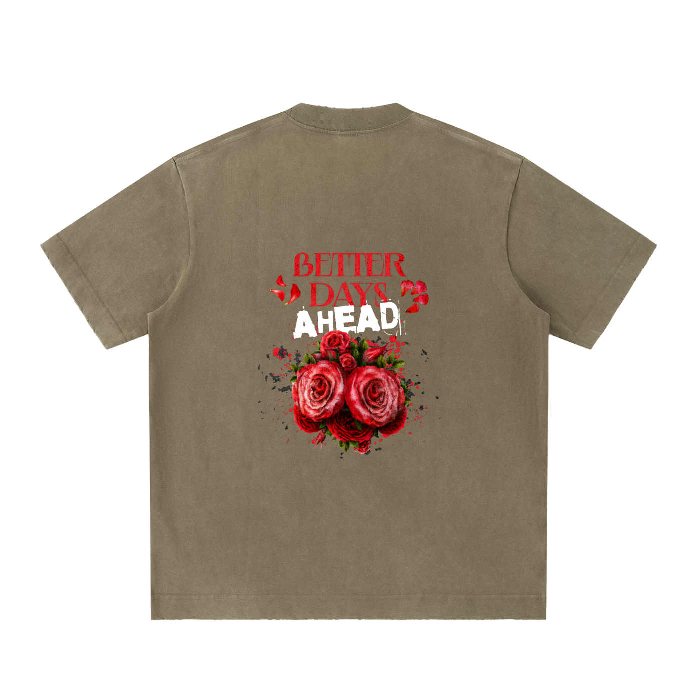 ODMPOD heavyweight vintage washed frayed T-shirt with distressed details and casual fit, showcasing a worn-in, stylish look.