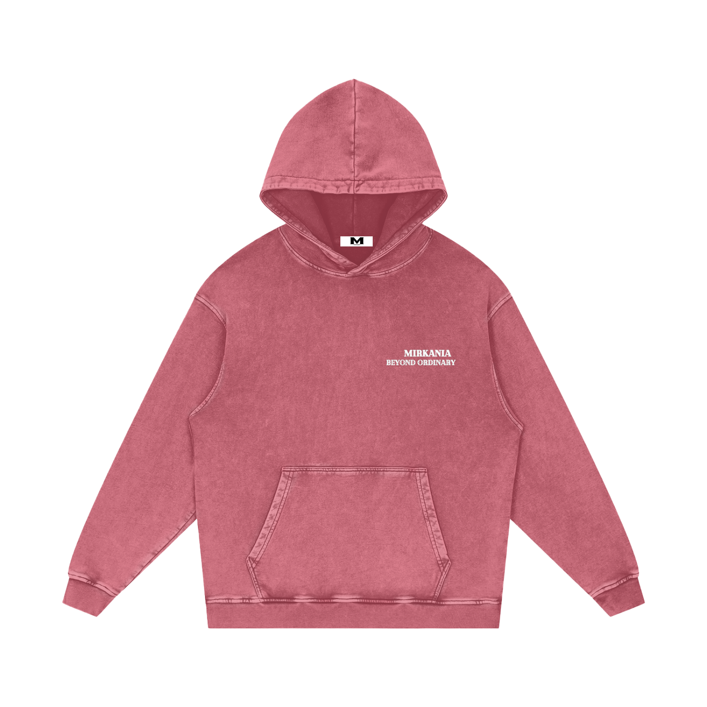 ODMPOD snow washed loose cotton hoodie displayed on a hanger, showcasing its relaxed fit and soft fabric.