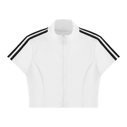 Women's Cropped Full Zip Short Sleeve T-Shirt