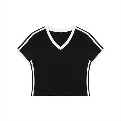 Women's Retro Binding V-Neck Crop T-Shirt