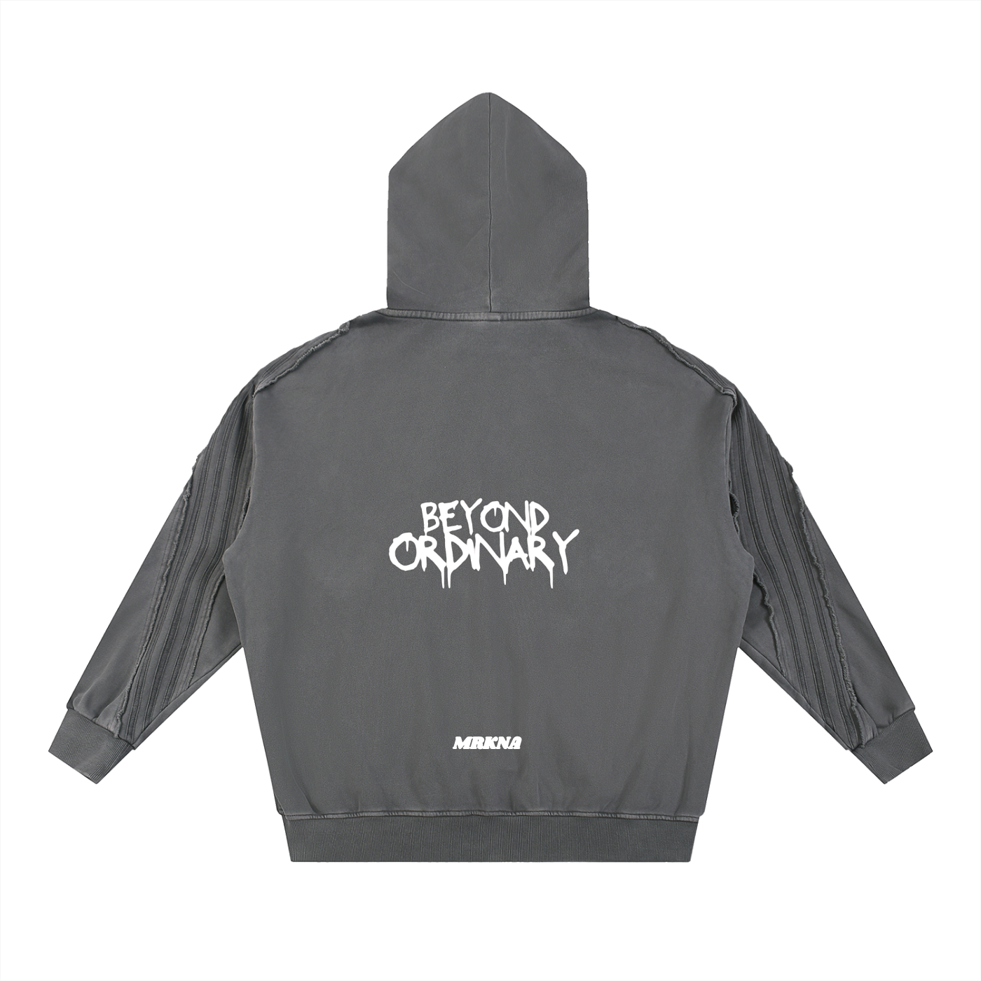 Snow Washed Tape Raw Edge Zip Hoodie by ODMPOD, featuring a front zipper, raw edges, and a relaxed fit in soft fabric.