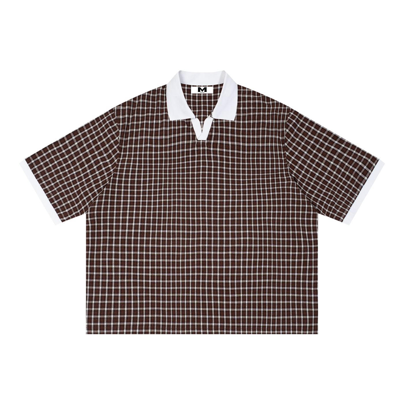 Unisex Boxy Plaid Color Block Polo Shirt