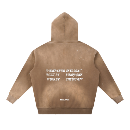 Vintage Washed Frayed Fleece Hoodie by ODMPOD, showing a cozy gray hoodie with distressed frayed edges and a relaxed fit.