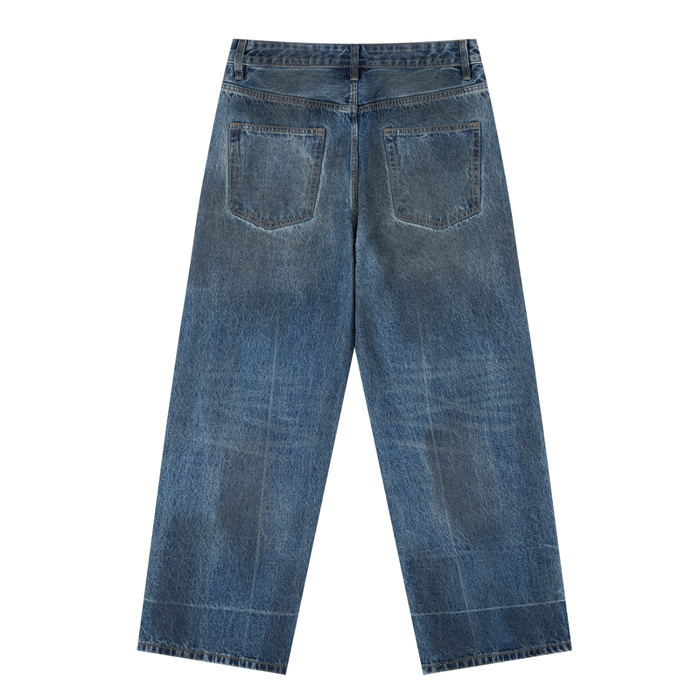 ODMPOD vintage wash baggy denim jeans with relaxed fit, classic five-pocket design, and distressed details for a casual style.