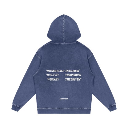 ODMPOD snow washed loose cotton hoodie, gray color with hood and relaxed fit, displayed on a white background
