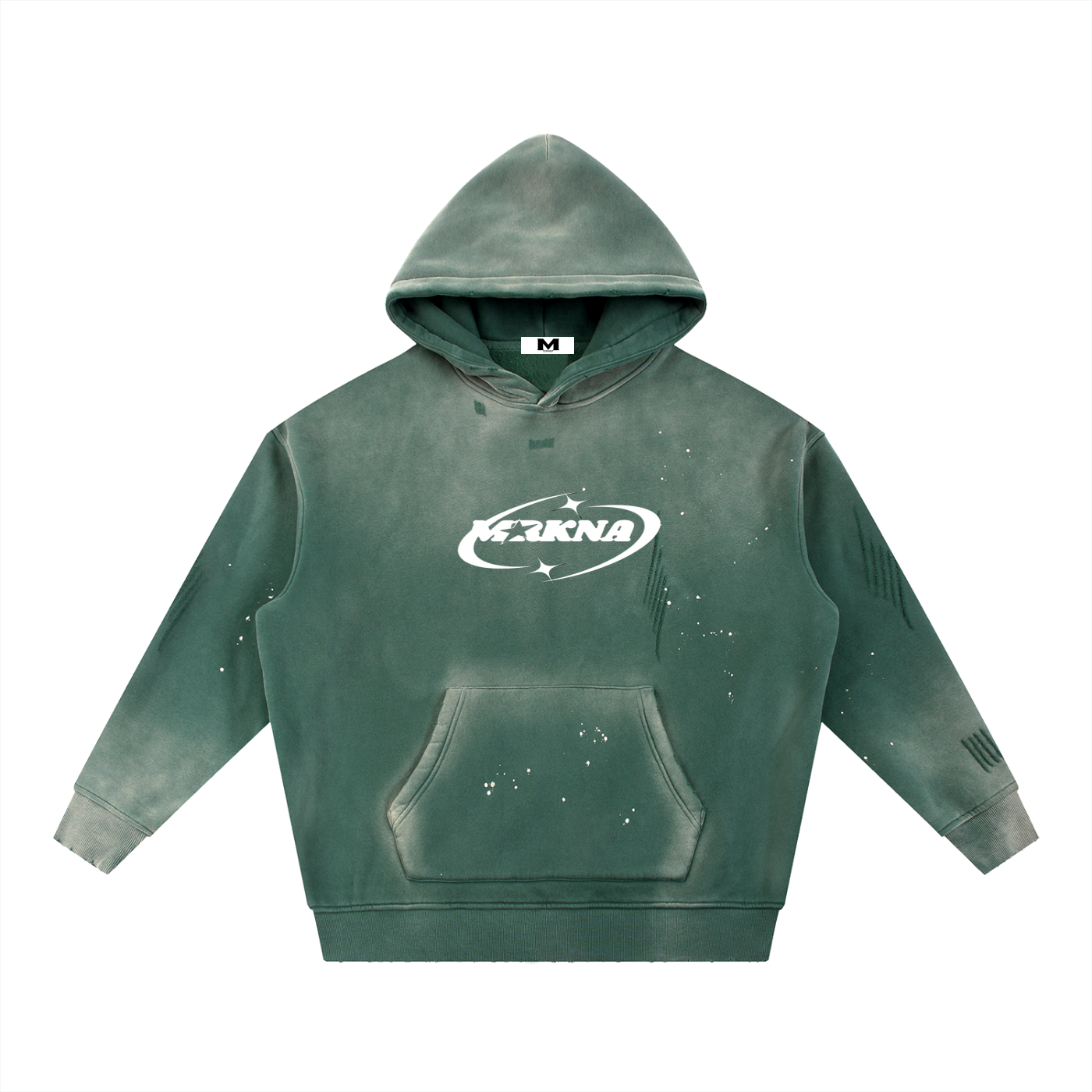 Vintage washed frayed fleece hoodie by ODMPOD featuring a relaxed fit and distressed details, displayed on a neutral background.