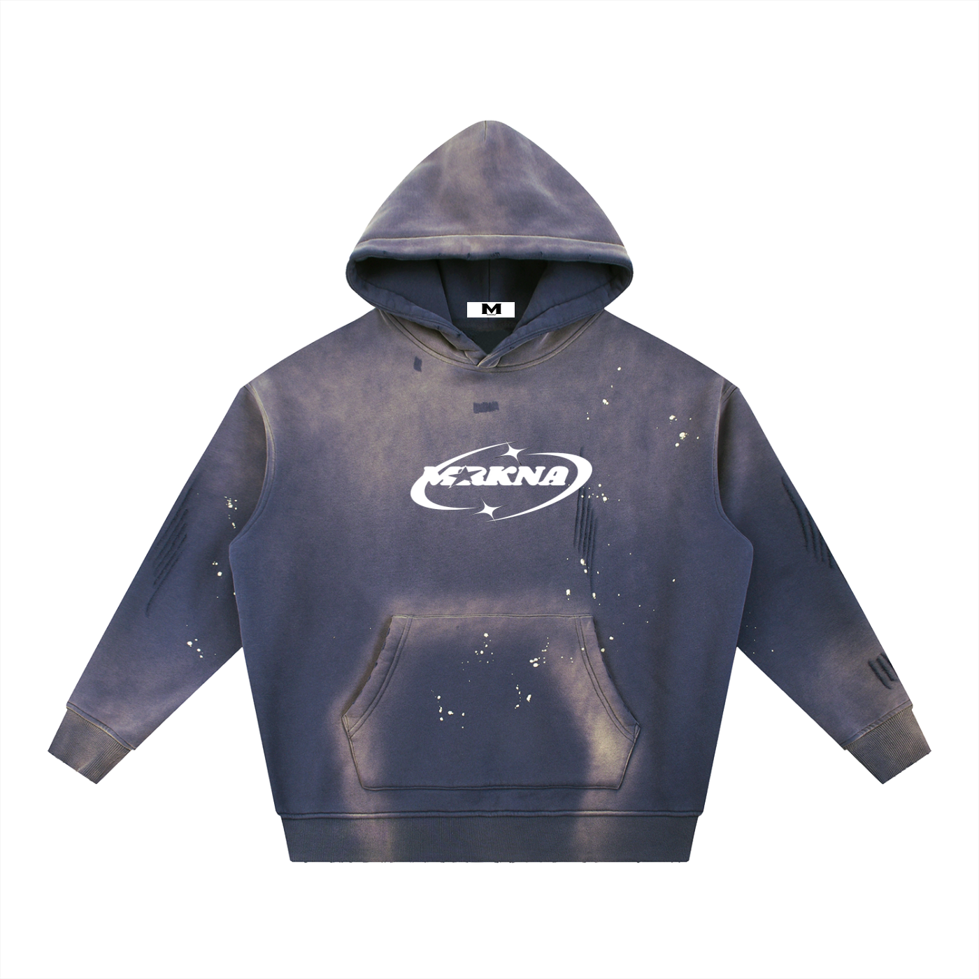 ODMPOD vintage washed frayed fleece hoodie showing a relaxed fit with distressed edges and soft, cozy fabric.