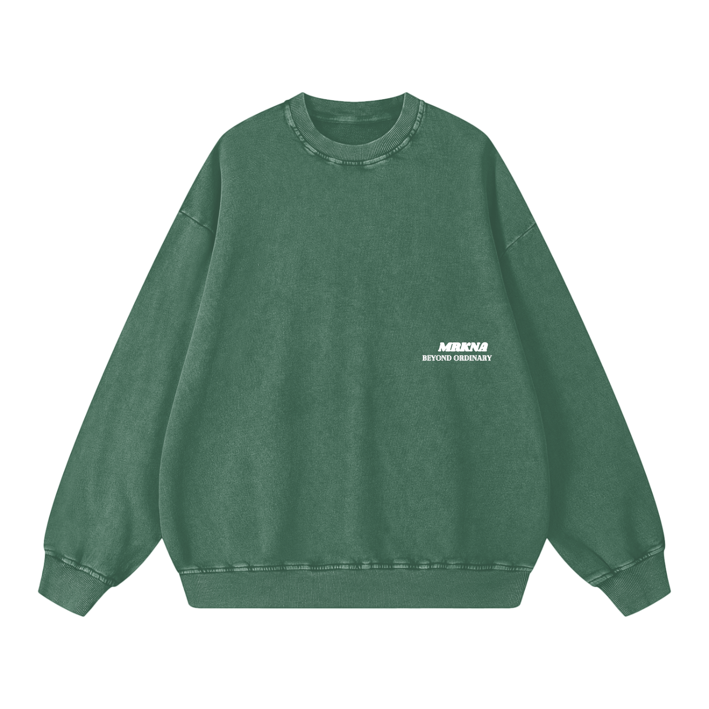 ODMPOD snow washed oversized sweatshirt displayed on a hanger, featuring a relaxed fit and soft, faded fabric texture.