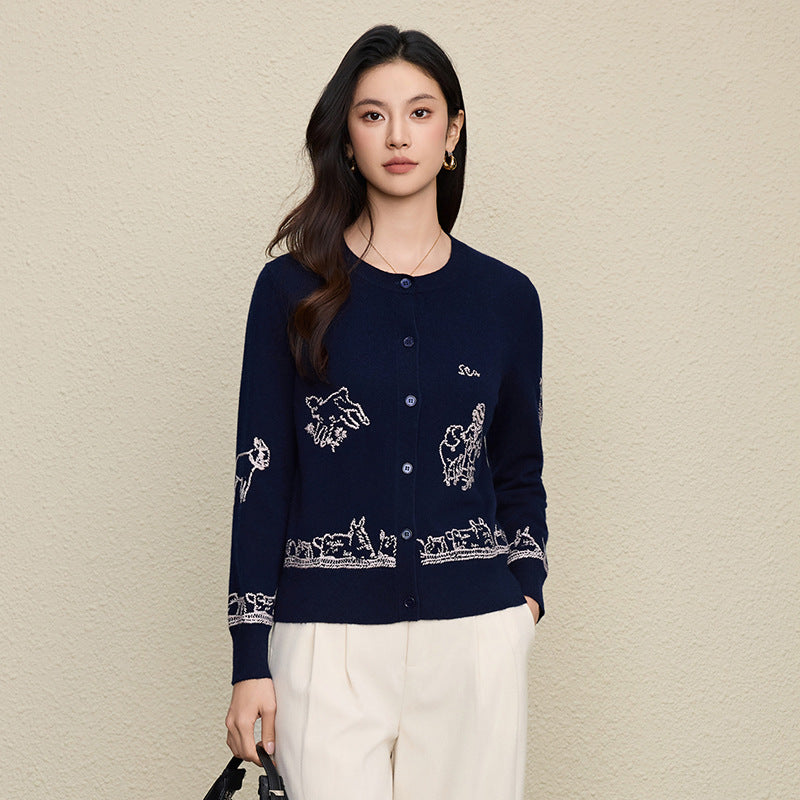 Embroidered cardigan sweater