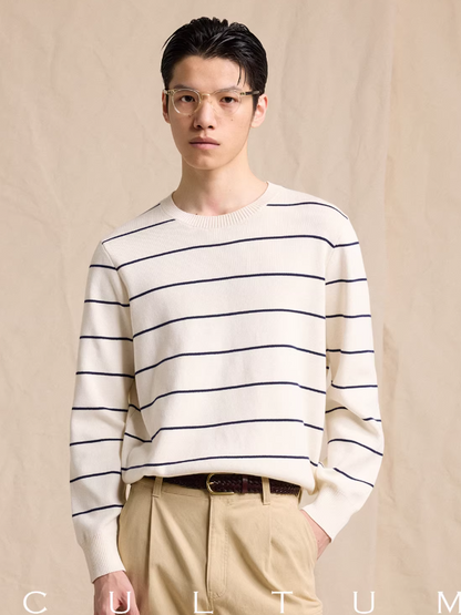 Men's Crew Neck Striped Knit Sweater