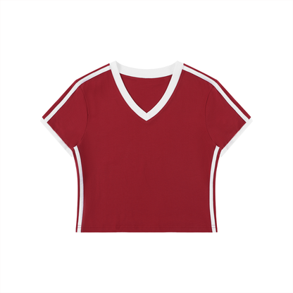 Women's Retro Binding V-Neck Crop T-Shirt