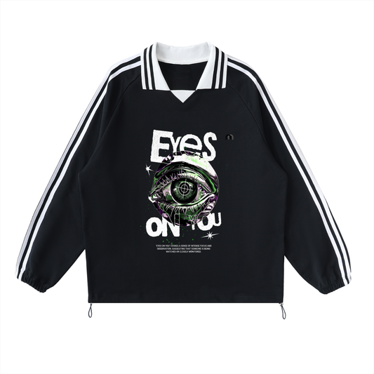 Contrast Striped Lapel Collar Sweatshirt