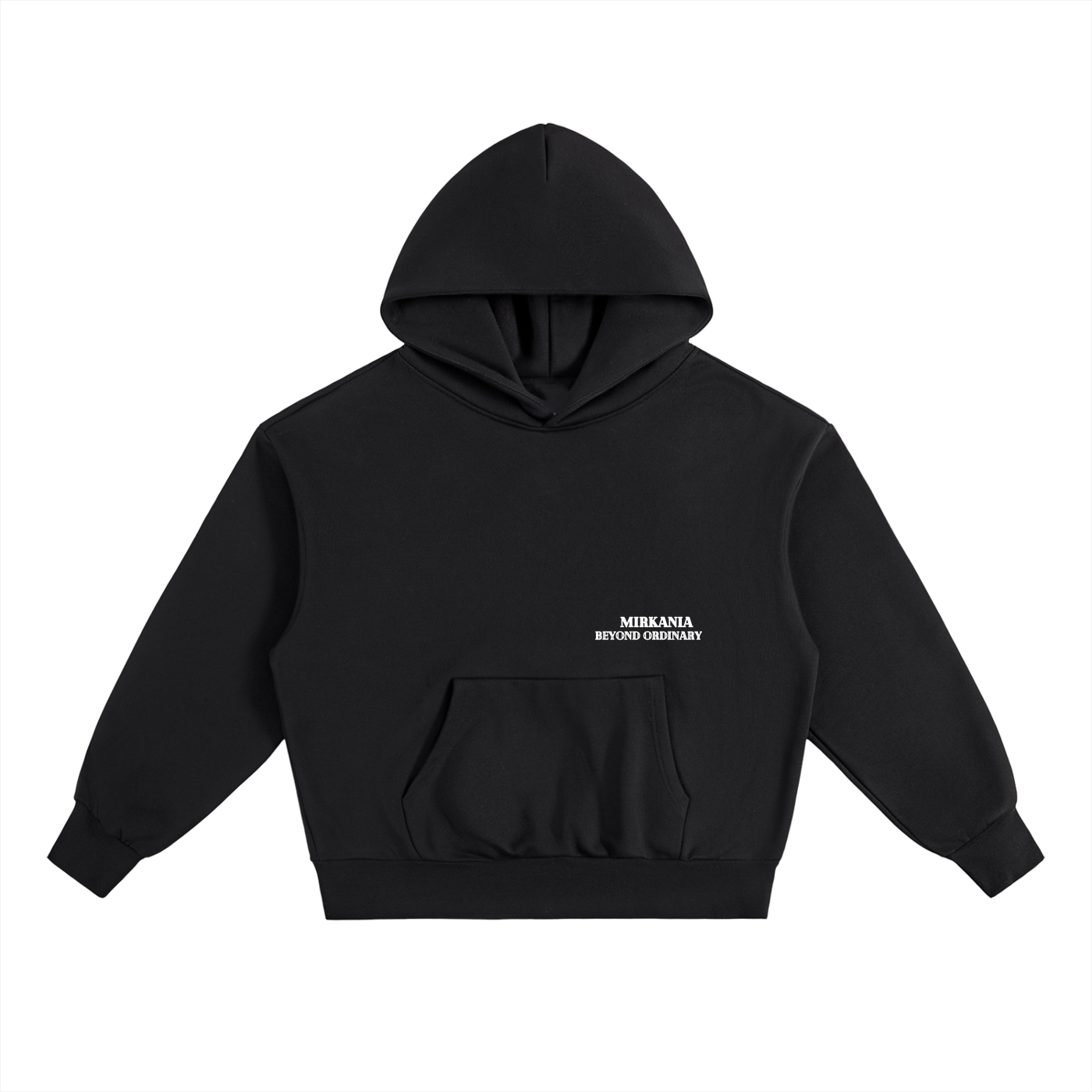 ODMPOD Essential Heavyweight Fleece Hoodie showing a front view with a drawstring hood and comfortable fit.