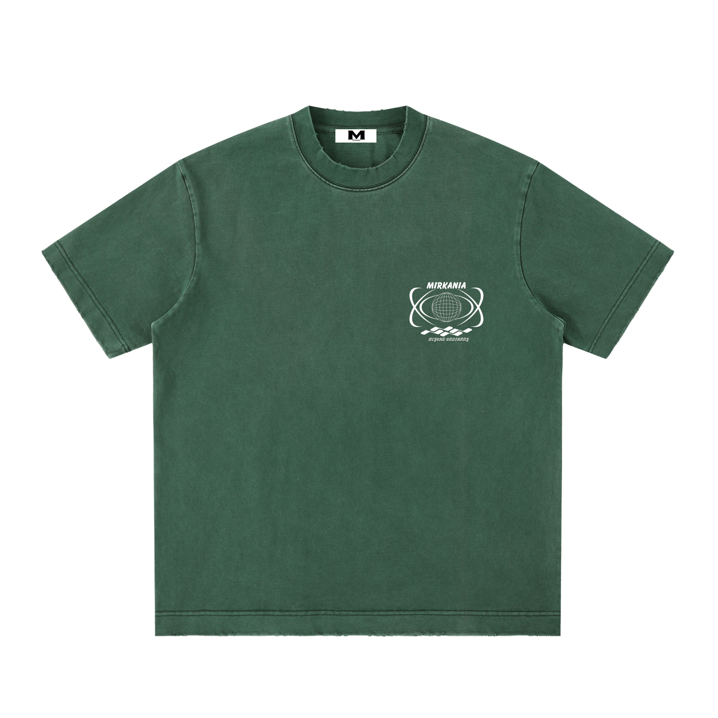 Vintage washed heavyweight ODMPOD T-shirt with frayed edges and distressed details, showcasing a relaxed, worn-in style.