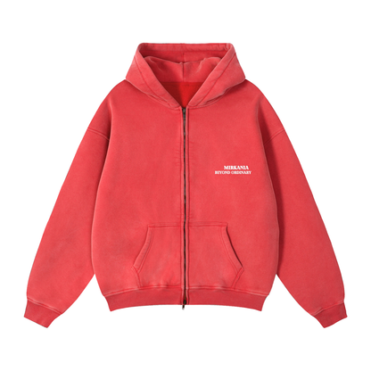 ODMPOD zip-through boxy fleece hoodie showing a relaxed fit with a front zipper and cozy fleece fabric.