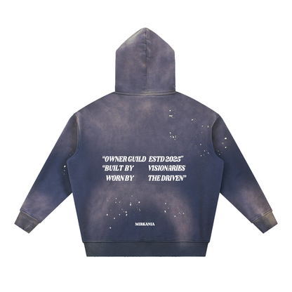 Vintage washed frayed fleece hoodie by ODMPOD, featuring a cozy, distressed design with frayed edges and soft fabric.