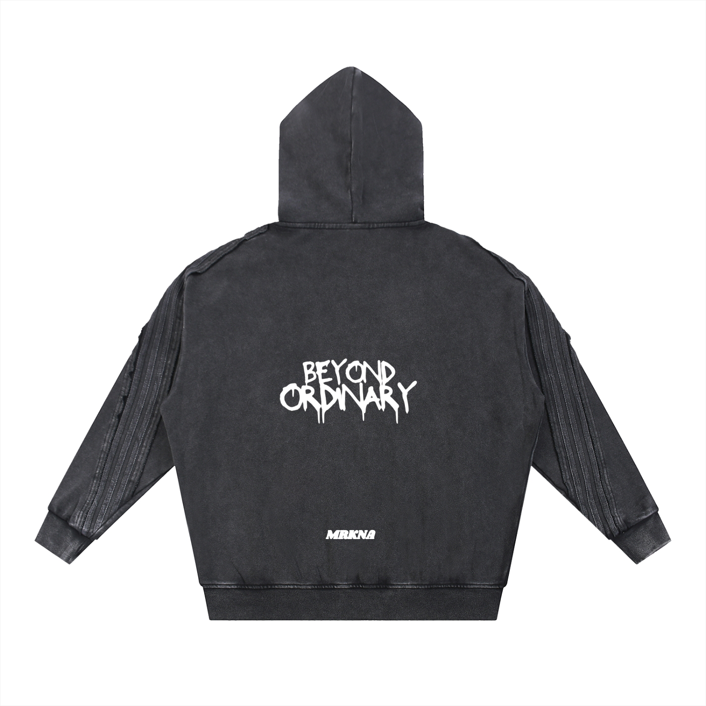 Snow Washed Tape Raw Edge Zip Hoodie by ODMPOD featuring a casual zip-up design with raw edge details and snow-washed fabric.