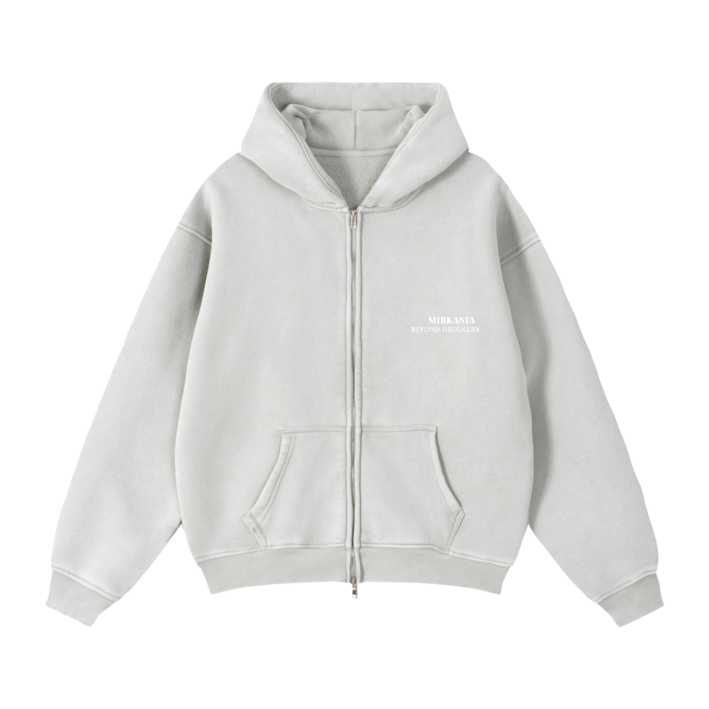 ODMPOD zip-through boxy fleece hoodie featuring a front zipper, cozy fleece fabric, and a relaxed fit.