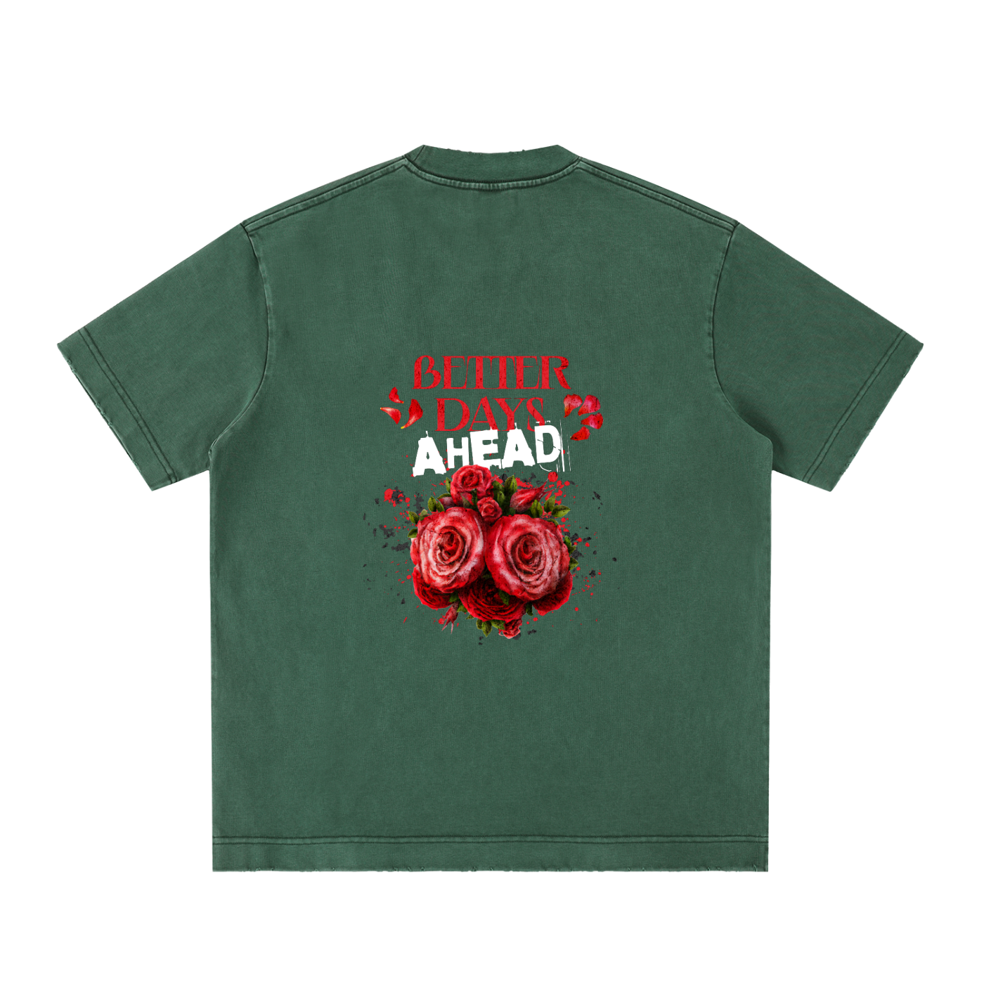 Vintage washed heavyweight ODMPOD t-shirt with frayed edges, showcasing a rugged, distressed style and casual fit.