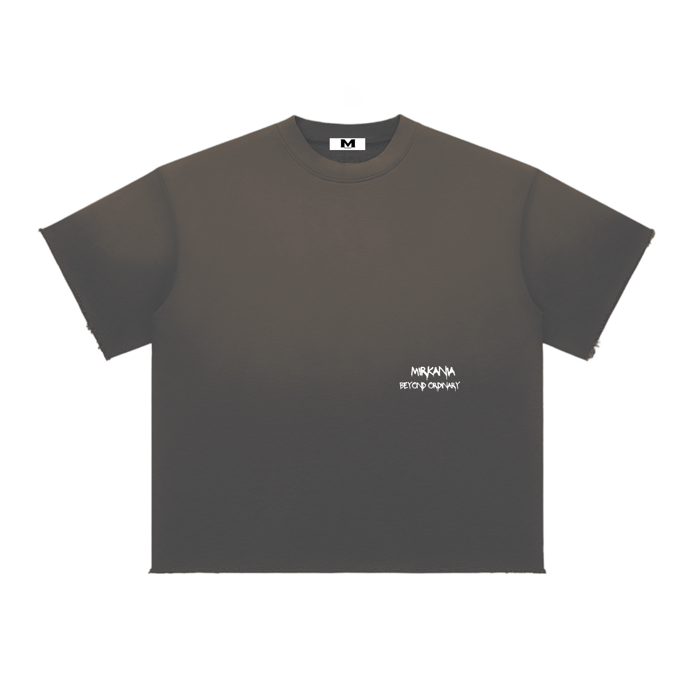 Beige Sun Fade Raw Edge T-Shirt by ODMPOD featuring a relaxed fit and distressed raw hem design.