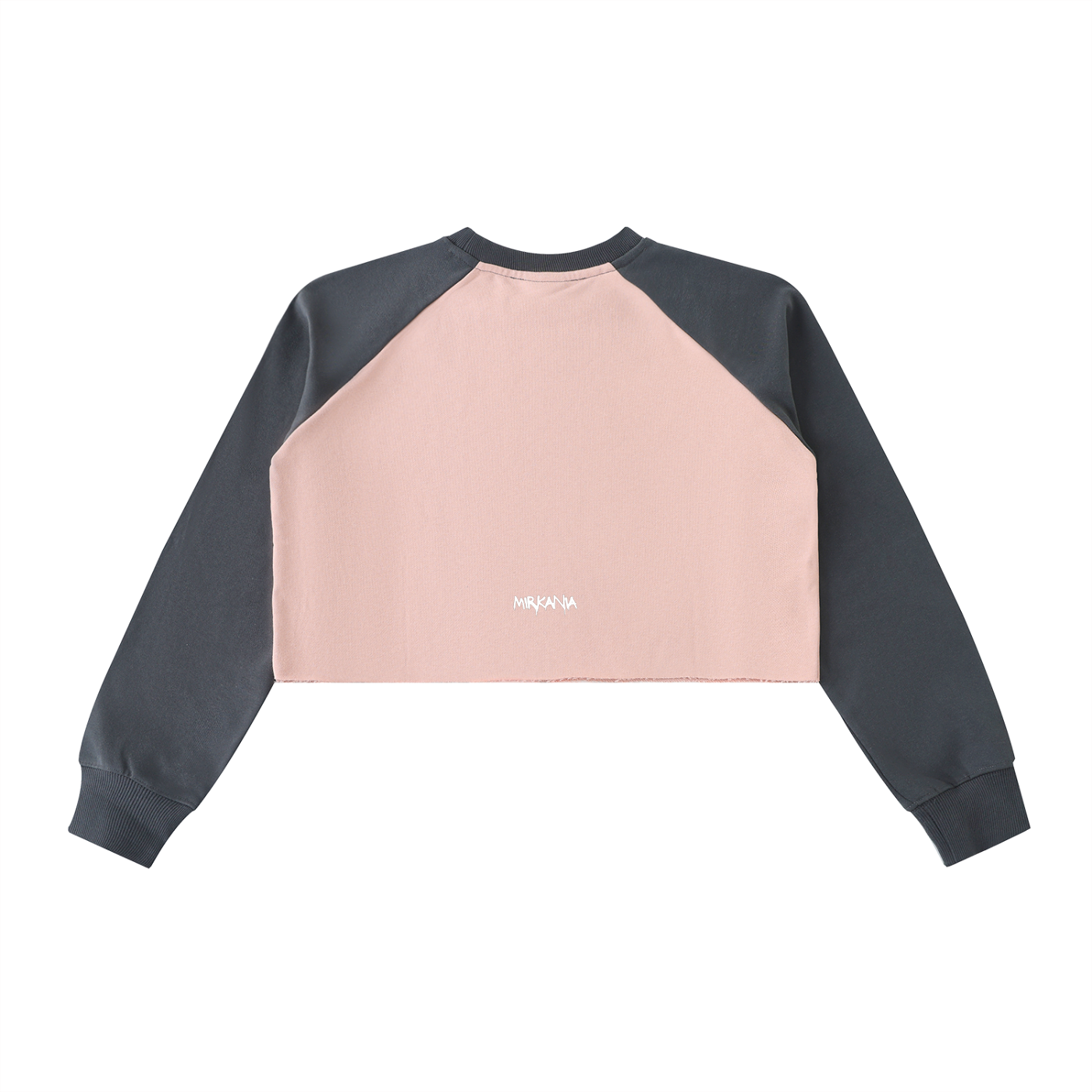 Raw-hem color-block raglan crop sweatshirt by ODMPOD featuring a casual design with contrasting color panels and a raw hem detail.