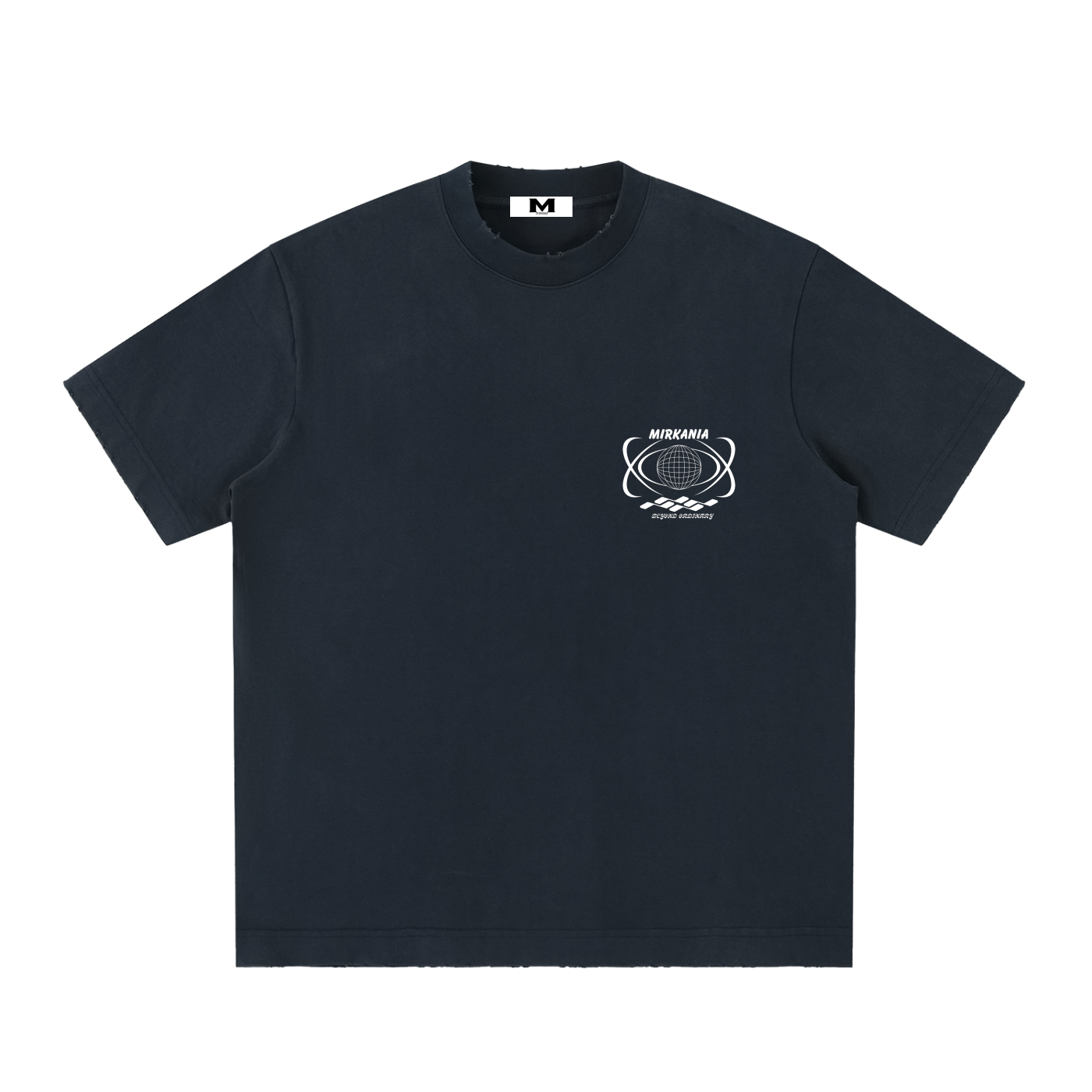 Vintage washed heavyweight T-shirt by ODMPOD featuring frayed edges and a classic fit, displayed laid flat.