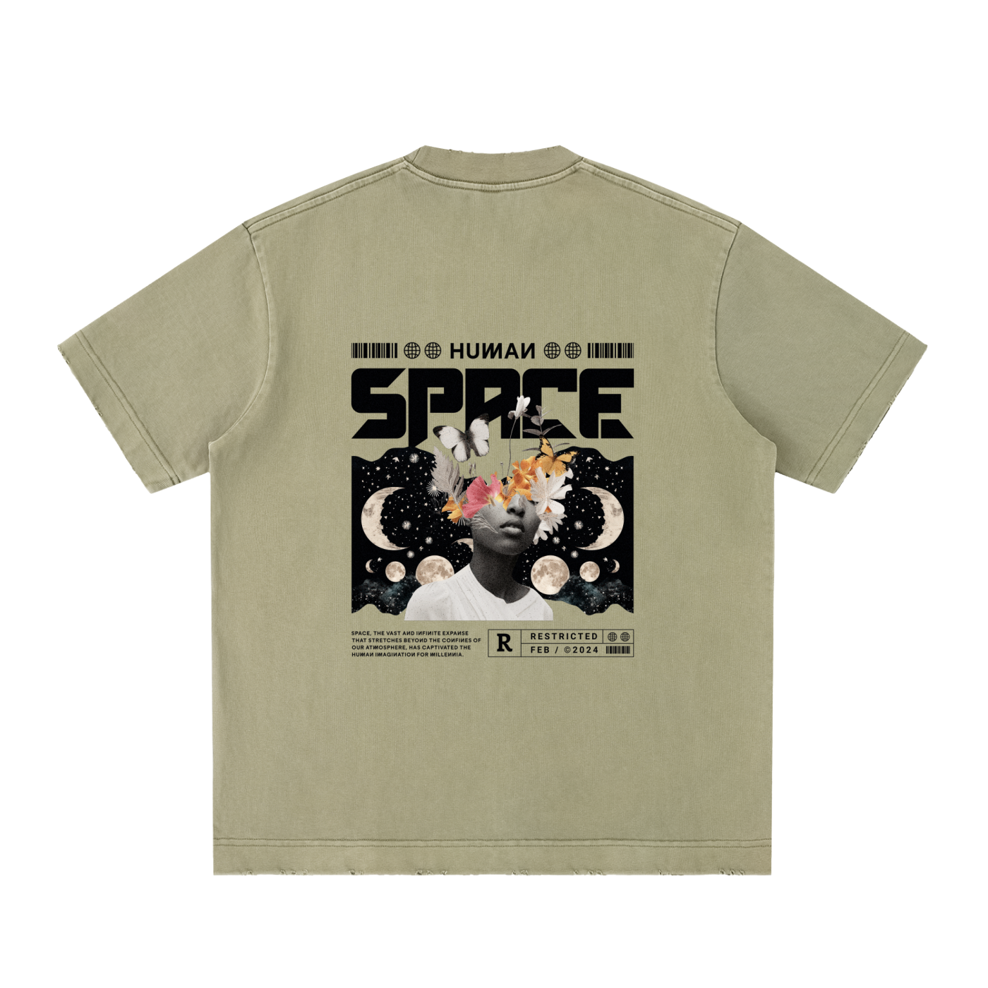 Vintage washed heavyweight ODMPOD frayed t-shirt showing distressed fabric and classic fit on a plain background.