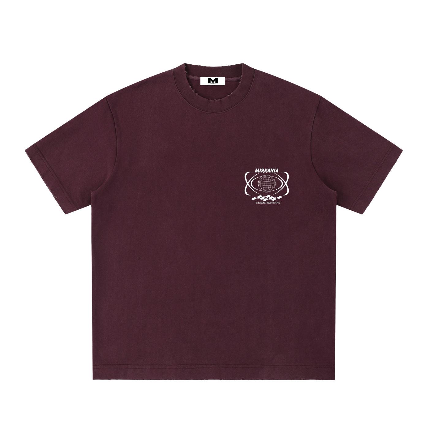 ODMPOD heavyweight vintage washed frayed T-shirt showing distressed fabric and casual fit on a plain background.