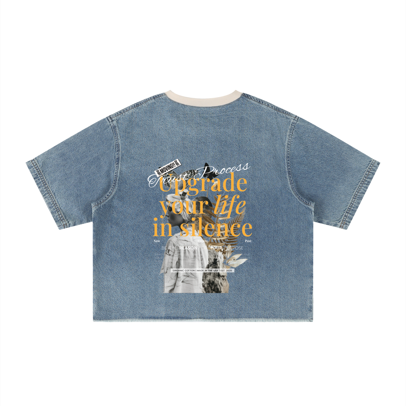 Unisex Vintage Wash Boxy Raw Hem Denim T-Shirt