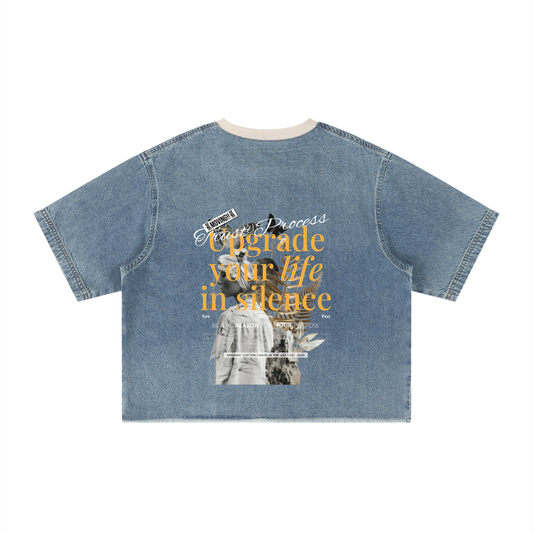 Unisex Vintage Wash Boxy Raw Hem Denim T-Shirt