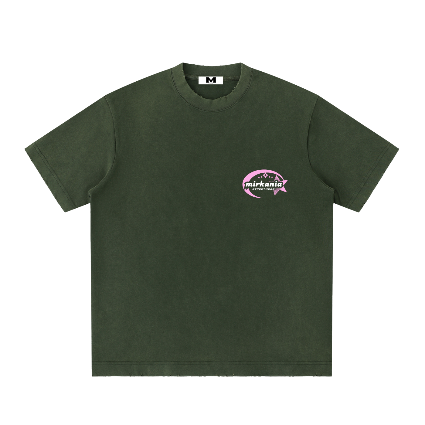 ODMPOD heavyweight vintage washed frayed T-shirt showing distressed fabric and casual fit on a plain background.