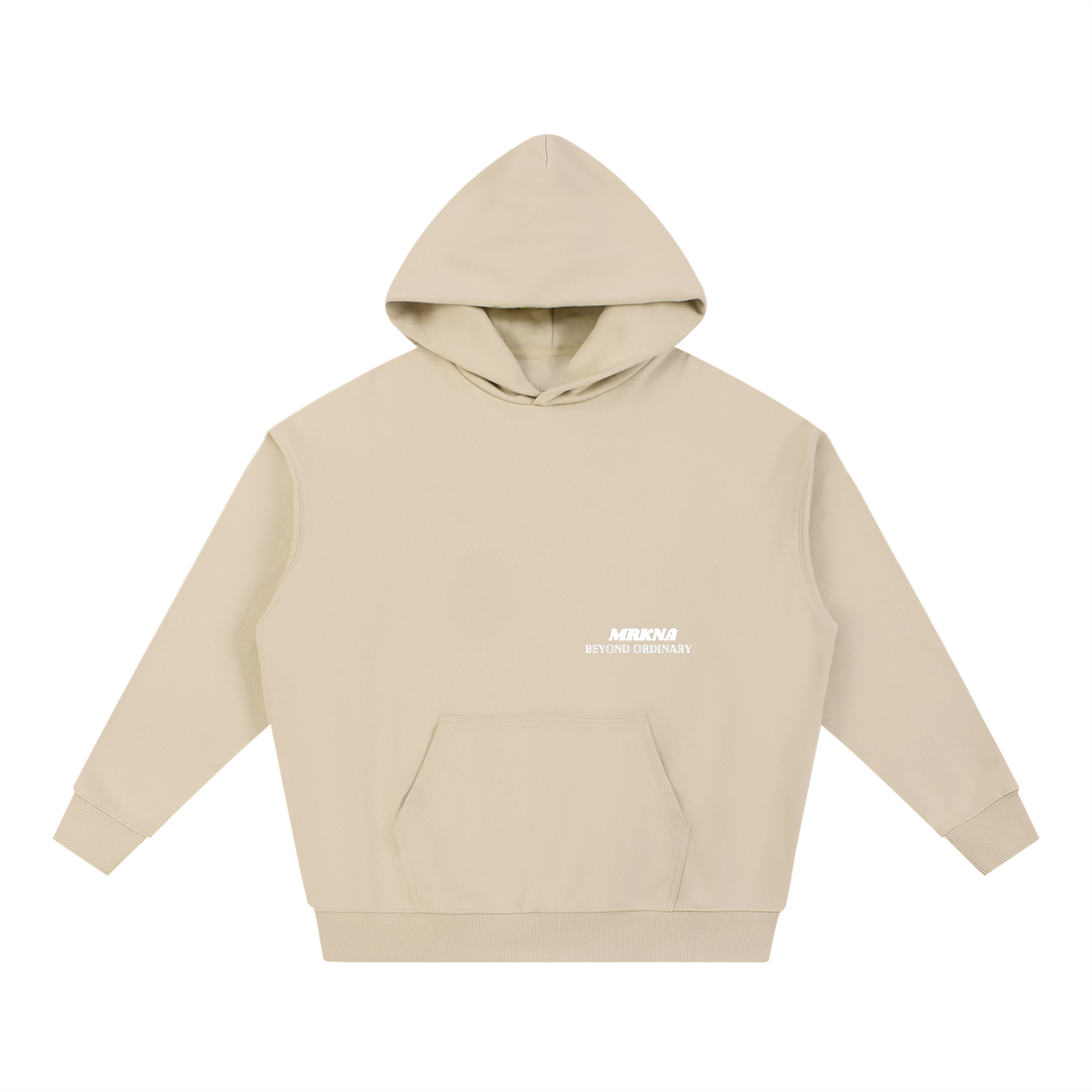 ODMPOD Essential Heavyweight Hoodie in gray, showing front view with adjustable drawstrings and soft fabric texture.