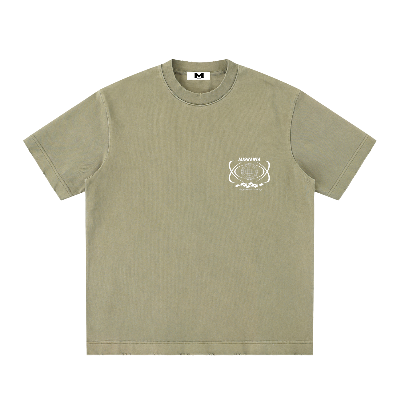 Vintage washed ODMPOD heavyweight frayed T-shirt with distressed edges and casual fit, showcasing a worn-in, retro style.