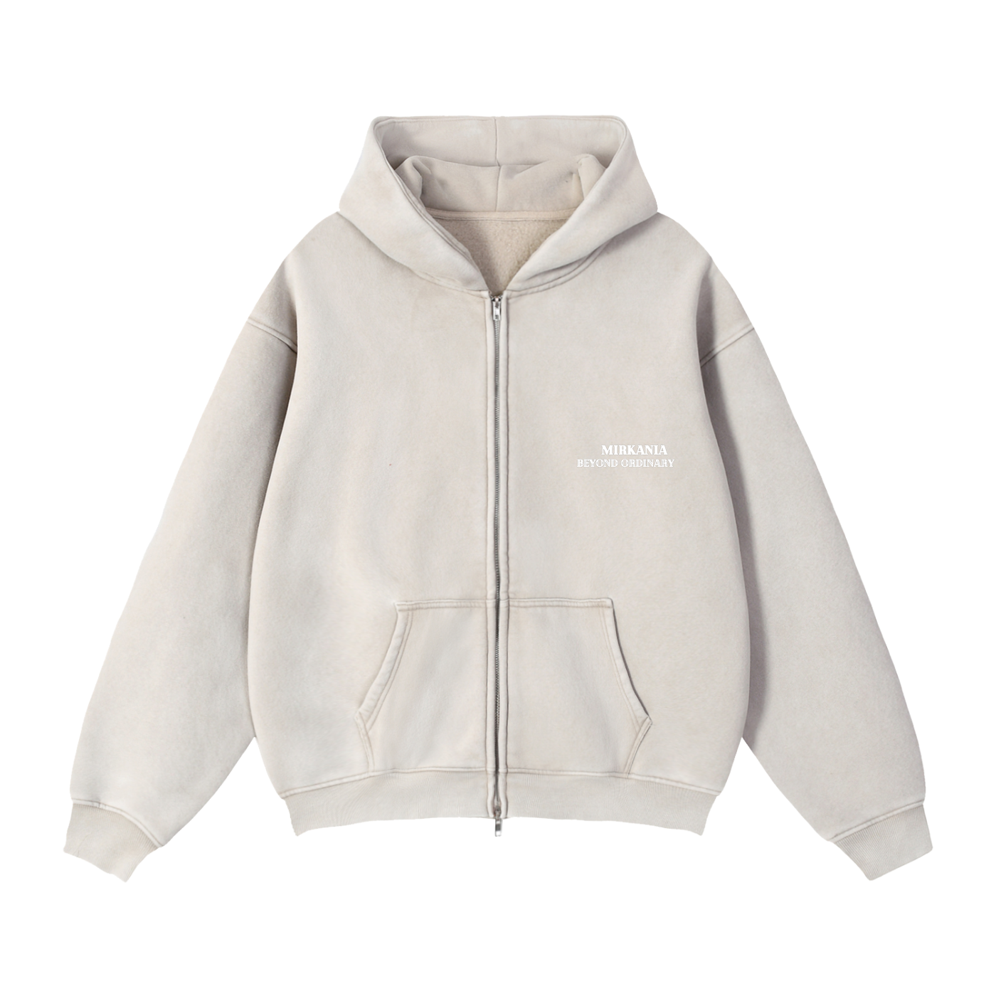 ODMPOD Zip-Through Boxy Fleece Hoodie with front zipper and relaxed fit, shown in a cozy fleece fabric.