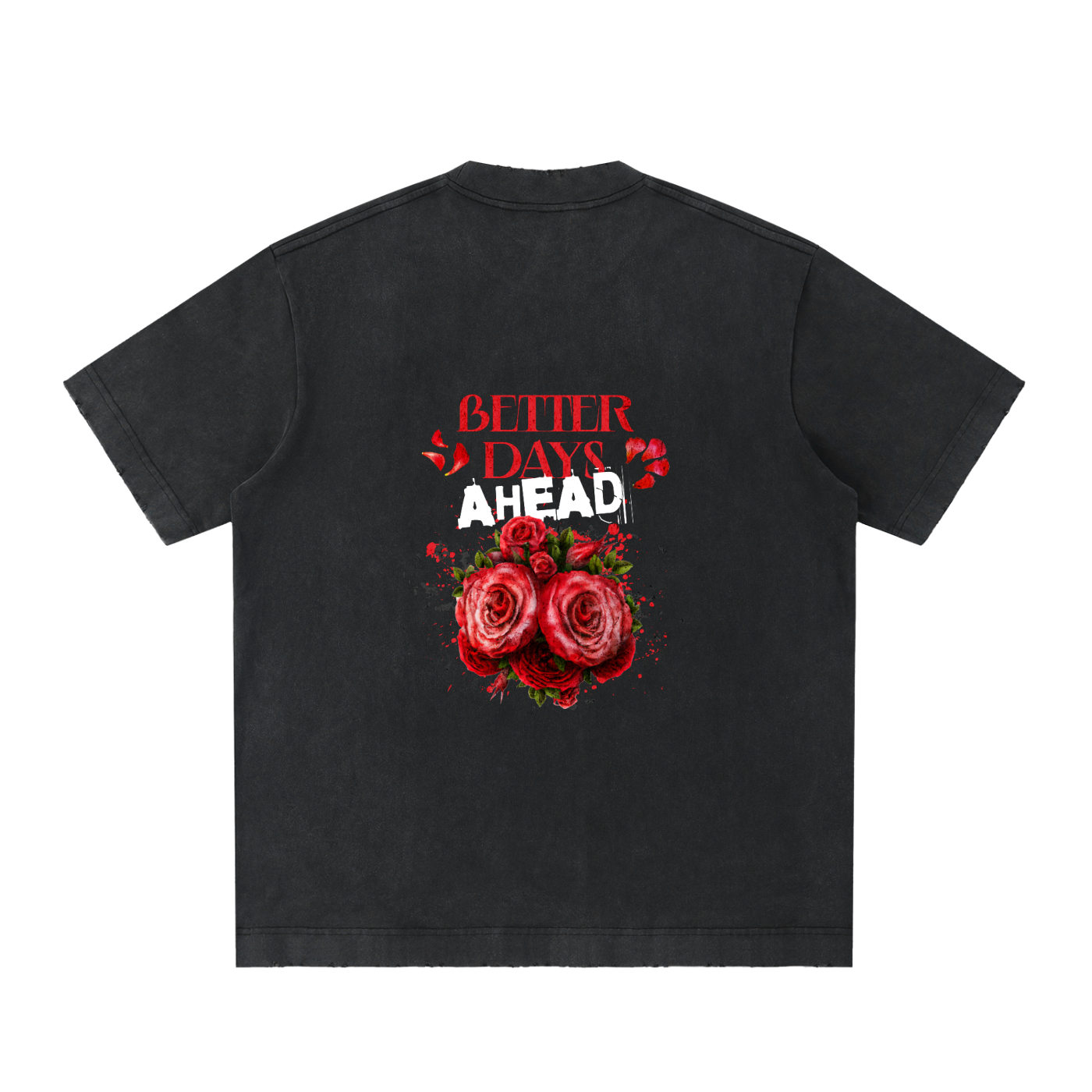 Vintage washed heavyweight ODMPOD frayed t-shirt with distressed details and casual fit, shown on a plain background.