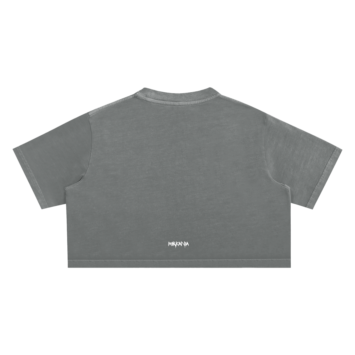 Snow Washed Crop Top T-shirt by ODMPOD, featuring a casual fit with distressed snow-washed fabric and short sleeves.